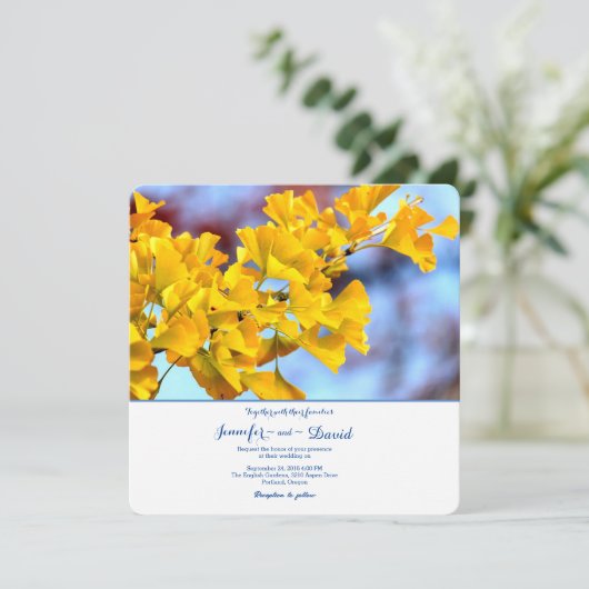 Ginko Biloba bruiloft uitnodiging (Staand voorkant)