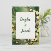 Ginko bladeren en gouden bruiloft uitnodiging (Staand voorkant)