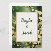 Ginko bladeren en gouden bruiloft uitnodiging (Voorkant / Achterkant)