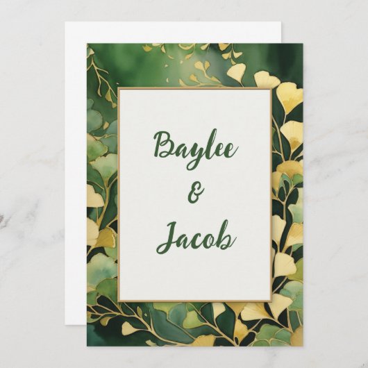 Ginko bladeren en gouden bruiloft uitnodiging (Voorkant / Achterkant)