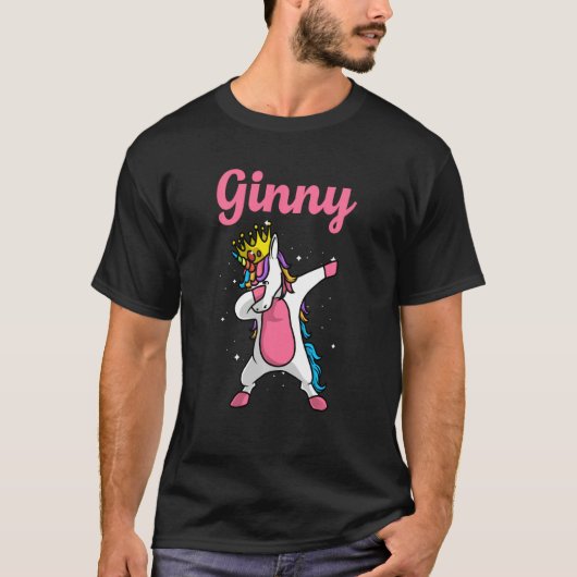 Ginny Name Personalized Birthday Dabbing Unicorn Q T-shirt (Voorkant)