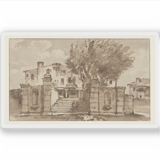 Giovanni Battista Tiepolo - Uitzicht van een villa Sticker (Voorkant)