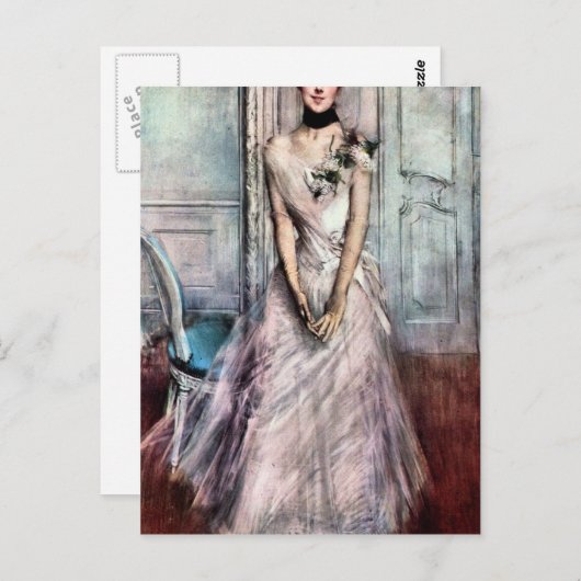 Giovanni Boldini - White pastel afbeelding Briefkaart (Voorkant / Achterkant)