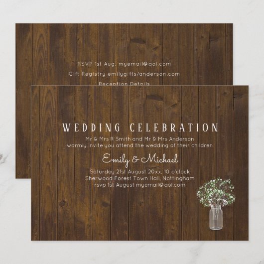 Gipsplant Baby's adem Eenvoudige Elegante Bruiloft Kaart (Voorkant / Achterkant)