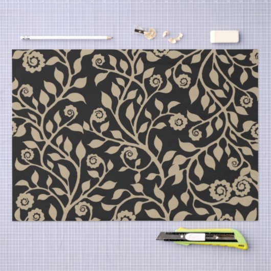Gipsy Krullen Elegant Bloemmotief Zwart Beige Tissuepapier (Craft)