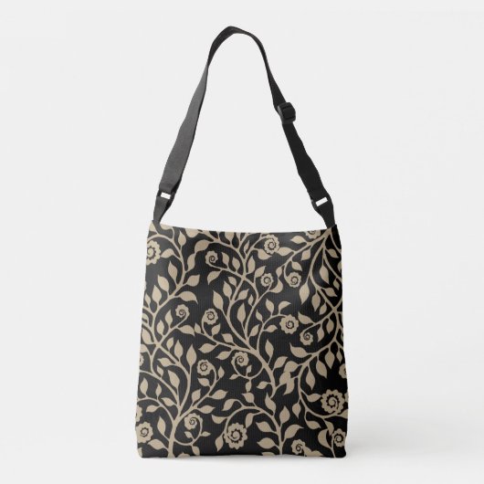 Gipsy Swirls Elegant Floral Pattern Black Beige Crossbody Tas (Achterkant)