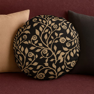 Gipsy Swirls Elegant Floral Pattern Black Beige Rond Kussen