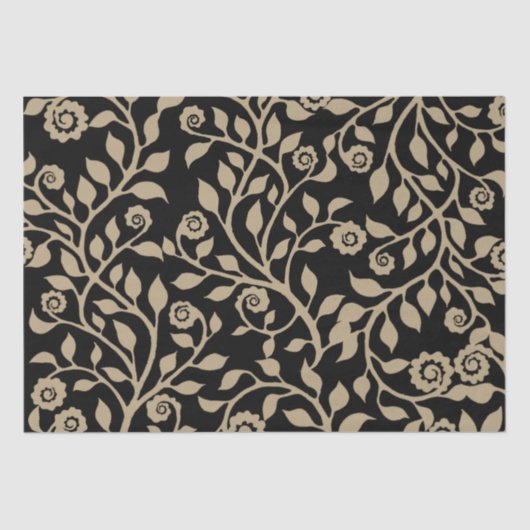 Gipsy Swirls Elegant Floral Pattern Black Beige Tissuepapier (Voorkant)