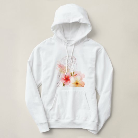 Gir close her eyes whithe red flower hoodie (Design voorkant)