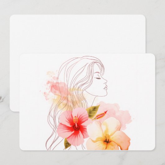 Gir close her eyes whithe red flower kaart (Voorkant / Achterkant)