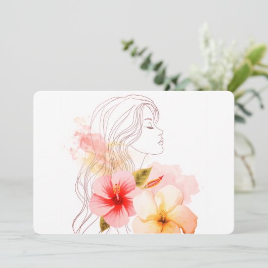 Gir close her eyes whithe red flower kaart (Staand voorkant)