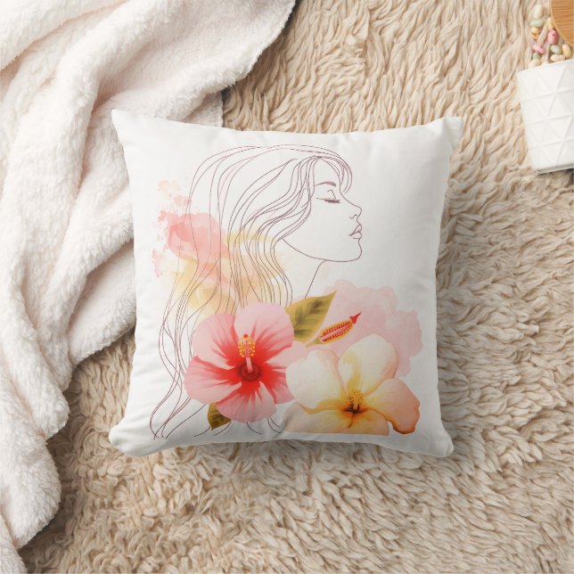 Gir close her eyes whithe red flower kussen (Deken)