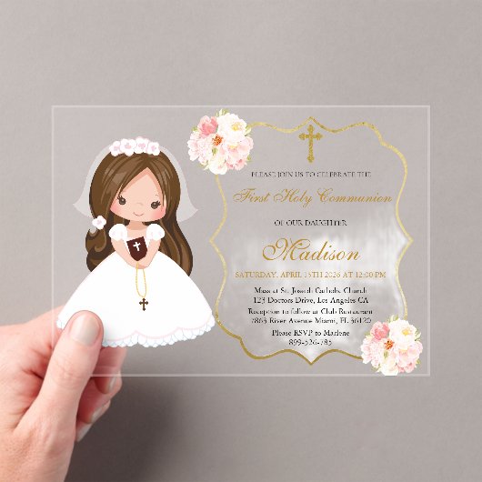 Gir First Holy Communion Acrylic invitation Acryl Uitnodigingen (Insitu (Draagbaar))