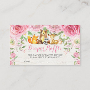 Gir Woodland Pink Floral Baby Luier Raffle Ticket Informatiekaartje