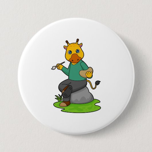 Giraf als Schilder met verfkwast Ronde Button 7,6 Cm (Voorkant)
