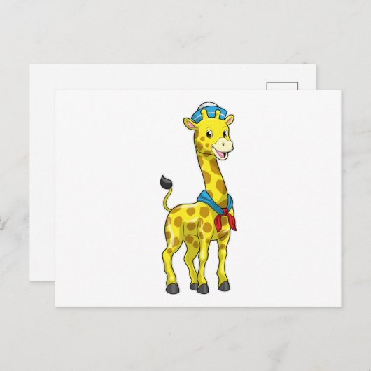 Giraf als zeiler met zeilpet briefkaart (Voorkant / Achterkant)