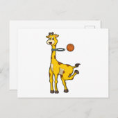 Giraf bij basketbal met basketbalring briefkaart (Voorkant / Achterkant)