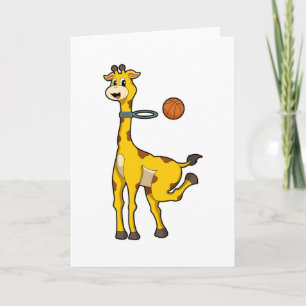 Giraf bij basketbal met basketbalring kaart