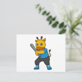 Giraf bij honkbal met honkbalknuppel briefkaart (Staand voorkant)