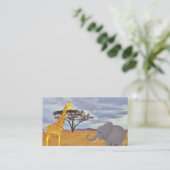 giraf en olifant in de safari informatiekaartje (Staand voorkant)