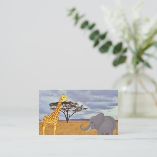 giraf en olifant in de safari informatiekaartje (Staand voorkant)