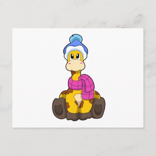Giraf in de winter met sjaal en hoed briefkaart (Voorkant)
