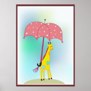 giraf met een paraplu poster