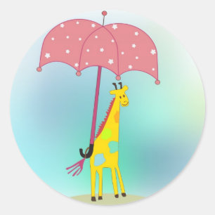 giraf met paraplu ronde sticker