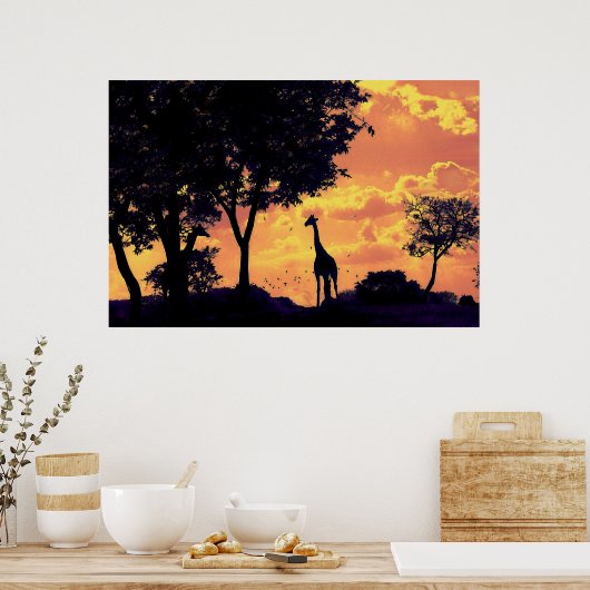 giraferzonsondergang poster (Keuken)