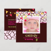 Giraff + Floral Foto / Persoonlijke Partij nodigt Kaart (Voorkant / Achterkant)