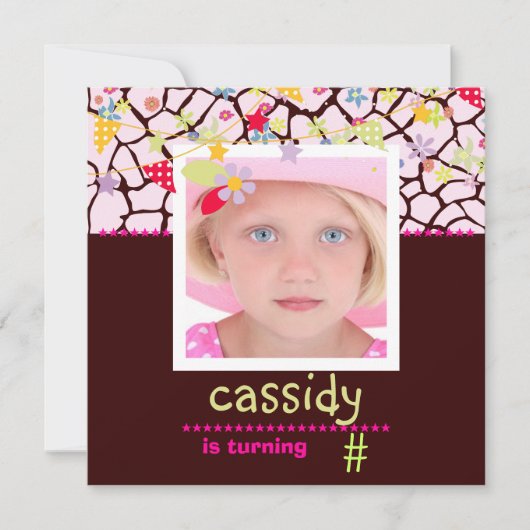 Giraff + Floral Foto / Persoonlijke Partij nodigt Kaart (Voorkant)