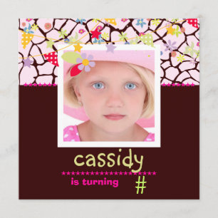 Giraff + Floral Foto / Persoonlijke Partij nodigt  Kaart