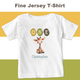 Giraffe 1e Verjaardag één met naam blauw