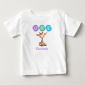 Giraffe 1e verjaardag één met naam paars (Voorkant)