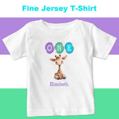 Giraffe 1e Verjaardag één met naam paarse