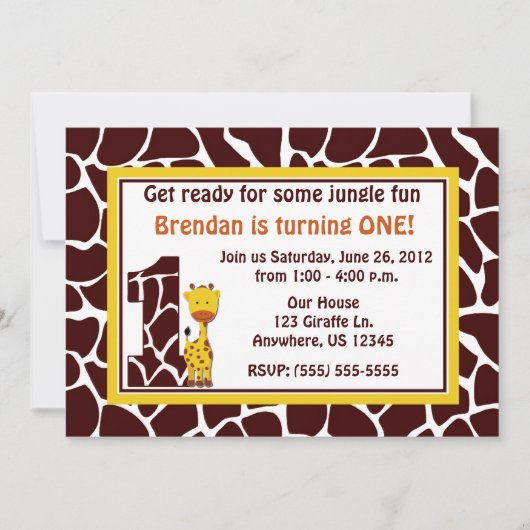 Giraffe 1e verjaardag Uitnodiging (Voorkant)