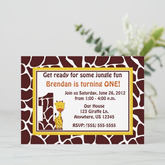 Giraffe 1e verjaardag Uitnodiging (Staand voorkant)