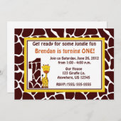 Giraffe 1e verjaardag Uitnodiging (Voorkant / Achterkant)