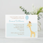 Giraffe 1e verjaardag Uitnodigingen (Boys-ballon) (Staand voorkant)