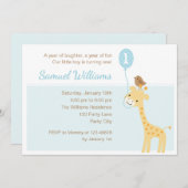 Giraffe 1e verjaardag Uitnodigingen (Boys-ballon) (Voorkant / Achterkant)