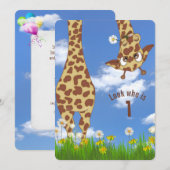 Giraffe 1e verjaardagsfeestje kaart (Voorkant / Achterkant)