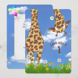 Giraffe 1e verjaardagsfeestje kaart