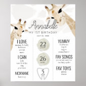Giraffe 1st Birthday Milestone White Poster (Voorkant)