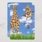 Giraffe 3e verjaardagsfeestje kaart (Voorkant / Achterkant)