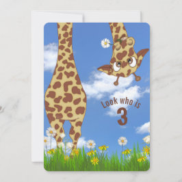 Giraffe 3e verjaardagsfeestje kaart