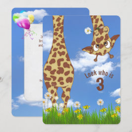 Giraffe 3e verjaardagsfeestje kaart