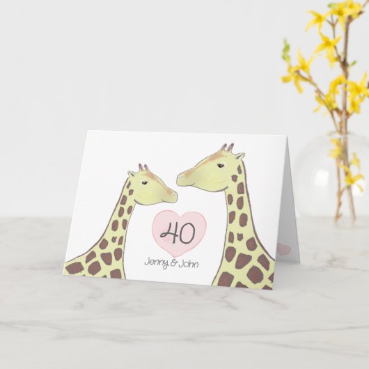 Giraffe 40e Ruby Wedding Jubileum Kaart (Gele Bloem)
