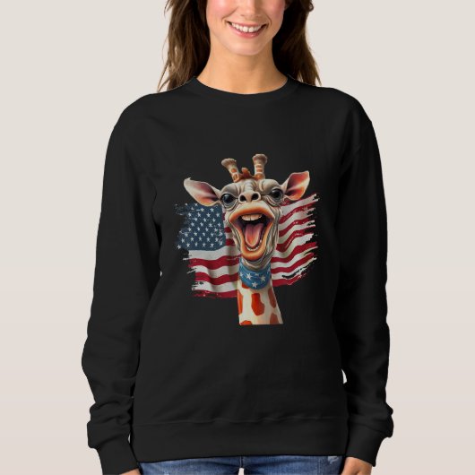 Giraffe 4th Of July Party  American Flag Patriotic Trui (Voorkant)