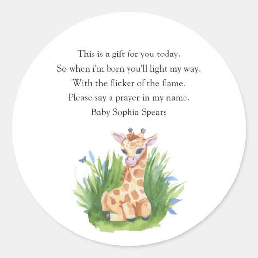 Giraffe - Aanbiddingskaarslabel Ronde Sticker (Voorkant)