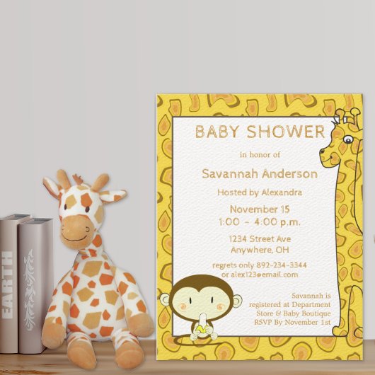 Giraffe aap alligator Baby Boy Shower Invite Kaart